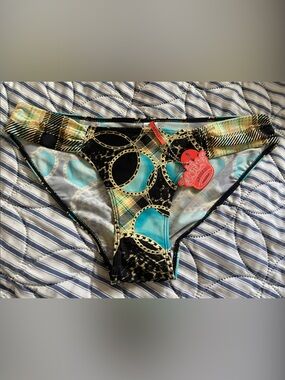NEW! Turquoise & Black plaid chain Bikini Bottom